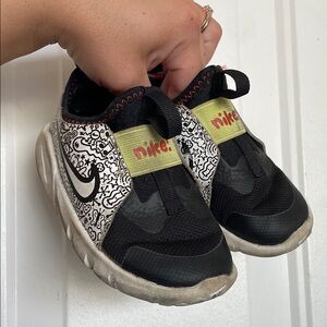 Nike Black and White Sneakers with Suede and Speckled Design